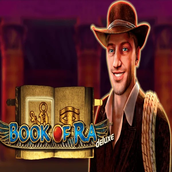 Book of Ra Deluxe slot logo by Novomatic at CrownPlay Casino